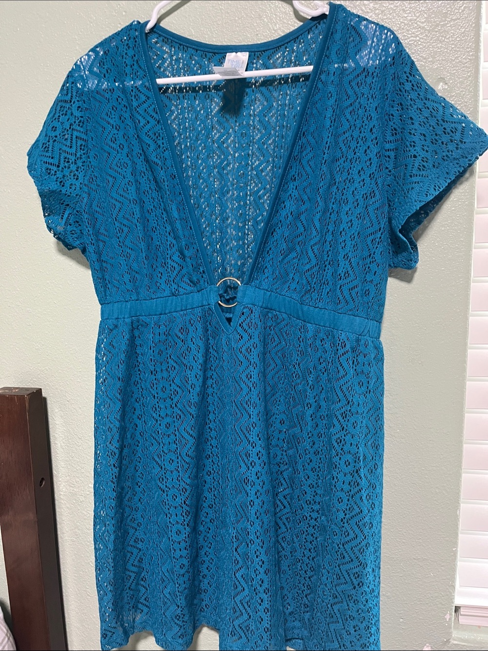 Time and Tru Teal Crochet Lace Swim Coverup